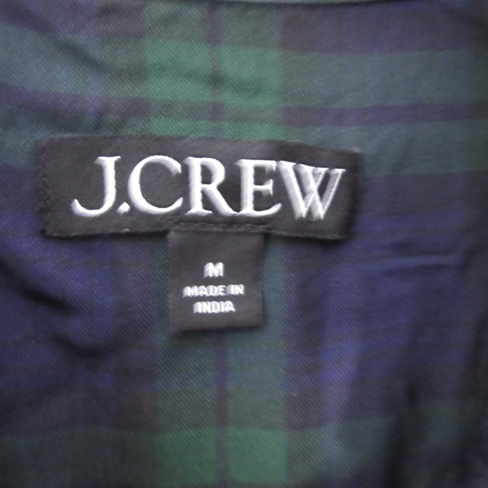 J Crew Top Blue Green Black Watch Plaid Drapey Button Up Holiday Classic Satin - Picture 4 of 9